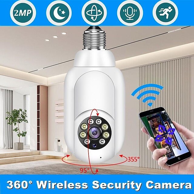  1080p / 720p wifi E27 لمبة كاميرا مراقبة بالألوان الكاملة للرؤية الليلية كشف الحركة 4x رقمي تقريب 2 طريقة صوت داخلي مراقبة الطفل المنزل الأمن Netcam