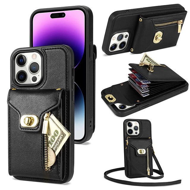 For iPhone 15 14 13 12 Pro Max Women Purse Leather Zipper