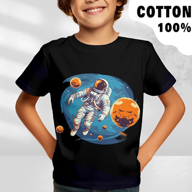  女の子 3D グラフィック 宇宙飛行士 スペース Tシャツ Ｔシャツ 半袖 3Dプリント 夏 春 活発的 ファッション かわいいスタイル コットン１００％ 子供 3〜12年 アウトドア カジュアル 日常 レギュラー