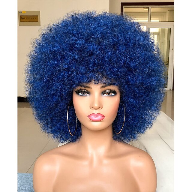 Short Afro Wig with Bangs for Black Women Afro Kinky Curly Wig 70s
