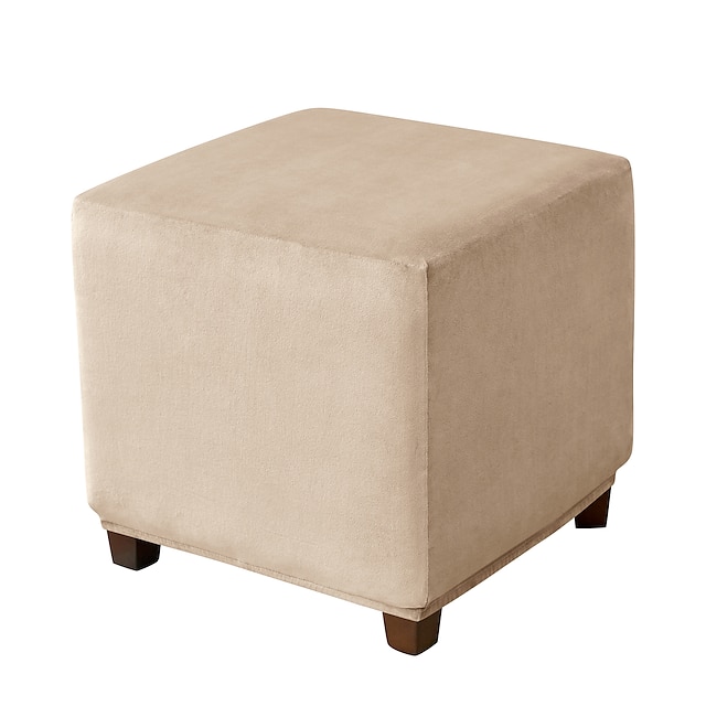  Stretch Ottoman Cover Burgundy Velvet Square Ottoman Slipcovers Rectangular Foldable Storage Stool Cover Bench Cover Furniture Protector Soft Slipcover with Elastic Bottom