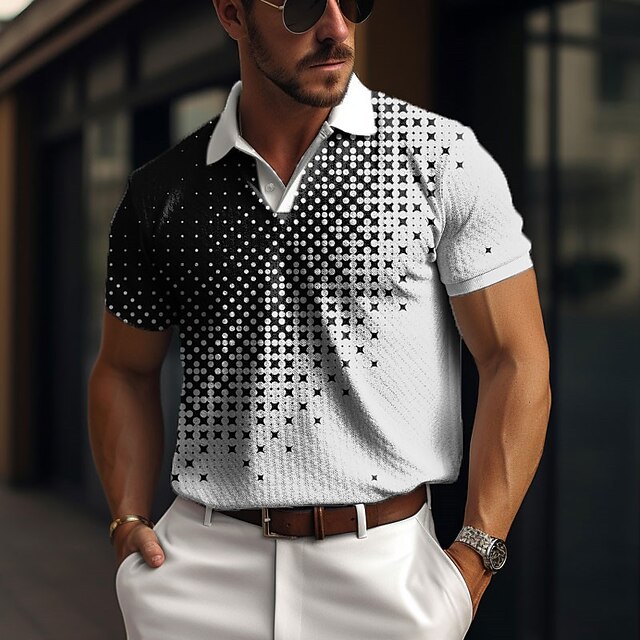 Men's Waffle Polo Shirt Button Up Polos Lapel Polo Polo Shirt Golf