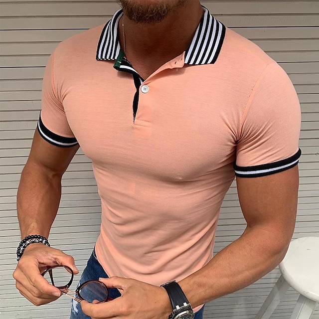  Men's Polo Shirt Golf Shirt Casual Holiday Lapel Short Sleeve Fashion Basic Plain Classic Summer Regular Fit Navy Pink Blue Brown Gray Polo Shirt