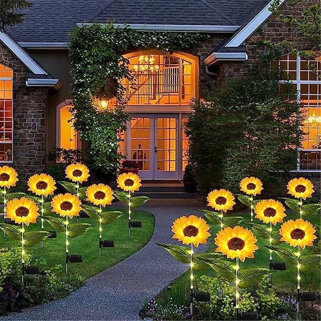  Solar Sunflower LED Glowing Pole Courtyard Simulation Plant Lamp Holiday Party Landscape Decoration Lamp Lawn Floor Lamp