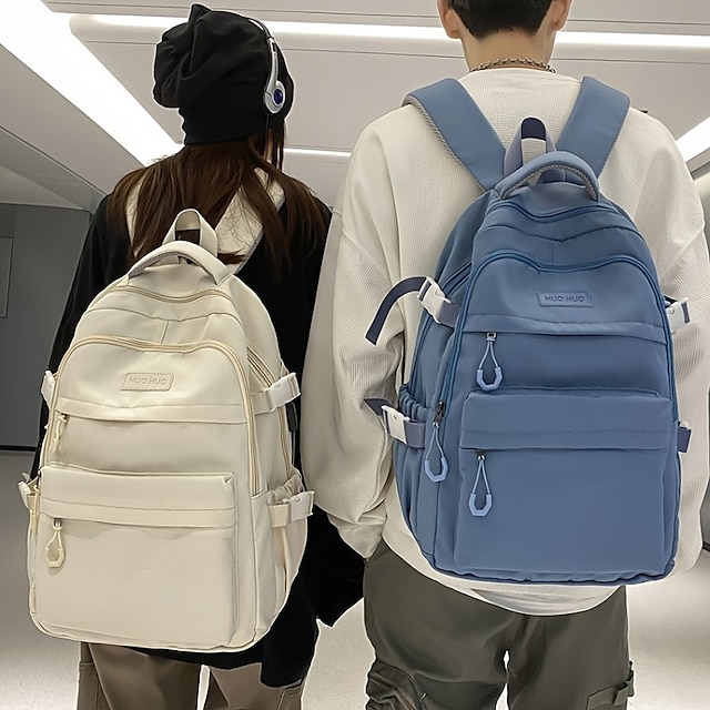  Men's Women's Boys Backpack School Bag Bookbag School Traveling Solid Color Nylon Breathable Zipper Black White Pink