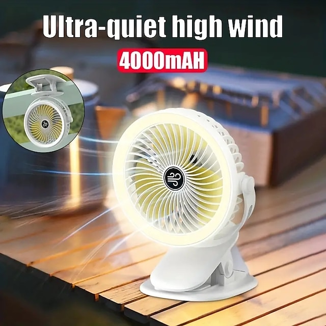  1pcLarge Capacity Fan Portable Fan Can Be Clipped Desktop Fan USB Charging With Light Summer Fan Cool Big Wind For Outdoor Camping Use