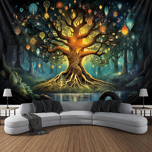 Boho Hanging Tapestry Wall Art Tree of Life Large Tapestry Mural Decor Photograph Backdrop Blanket Curtain Home Bedroom Living Room Decoration 16