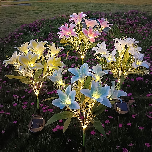  solar lilja utomhus simulering blomlampa led konstgjord blomma golvinsättning lampa trädgård och innergård dekorativa ljus semester fest dekorativa lampor