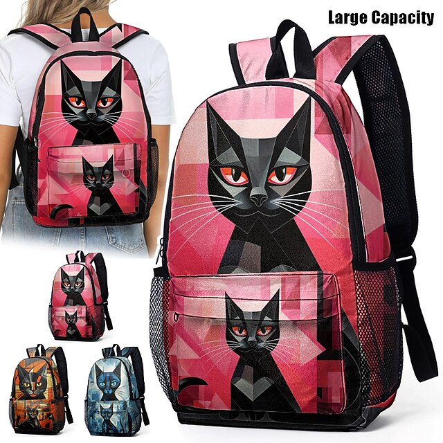 Cute Black Cat Backpack for Girls – Trendy Animal Print School Bag with Large Capacity and Fun Design for Teens 13