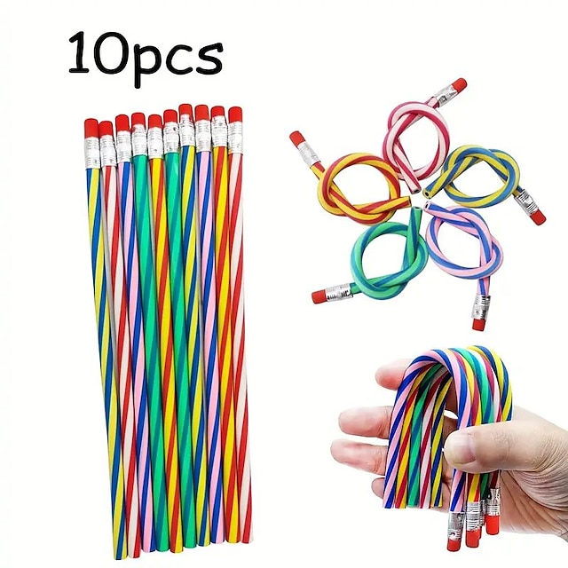 10pcs lápices flexibles suaveslápices de curva mágicalápices suaves de rayas de colores para niños y estudiantesregalos para el aulaútiles de regreso a la escuela