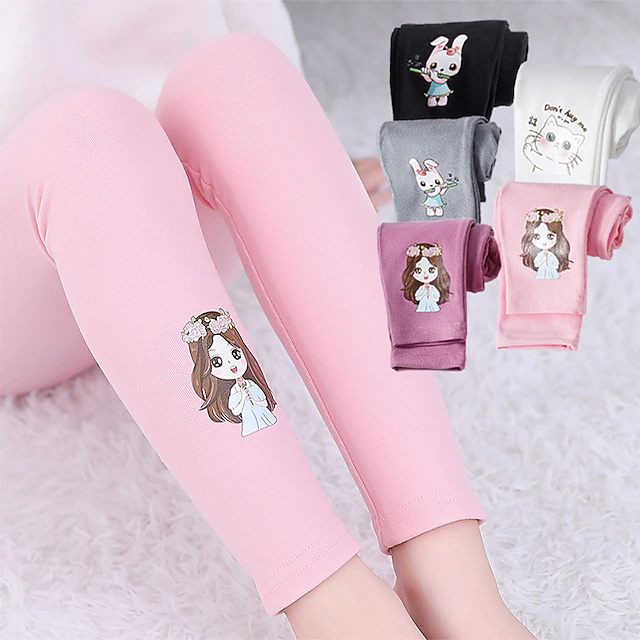 Kids Girls' Leggings Cat Active Outdoor 7-13 Years Spring Black White Pink 15