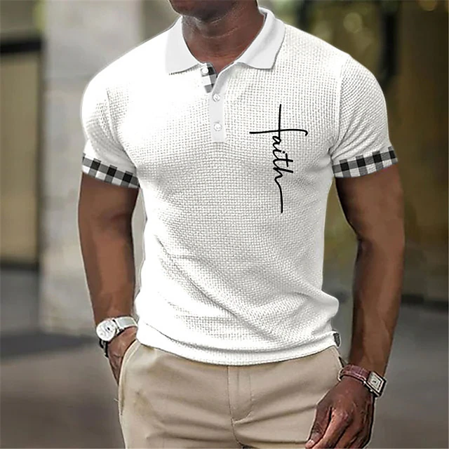 Men's Waffle Polo Shirt Button Up Polos Lapel Polo Polo Shirt Golf ...