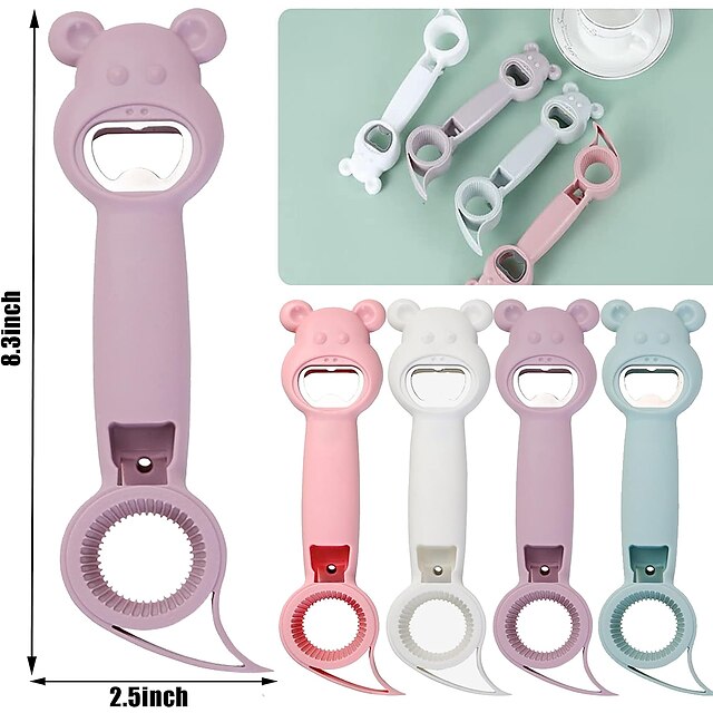 4 In 1 Bottle Opener, 4pcs Multifunction Beer Bottle Opener, Cute Bear Bottle  Opener For Cans Jelly Jars Sauce