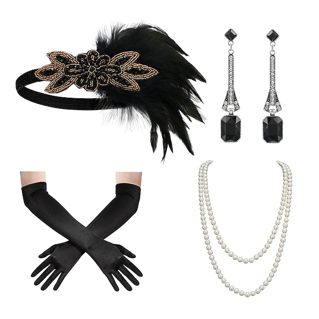 Retro / vintage Urlați 20 de ani Anii 1920 Ținute Bandană Adolescentă Set accesorii Gatsby Pentru femei Pană Carnaval Petrecere / Seara Mănuși