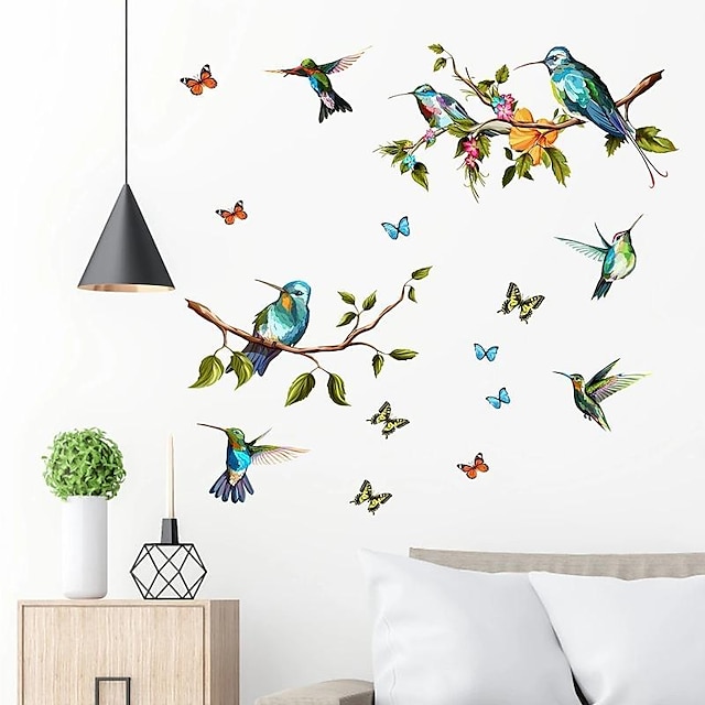 1 Set Of Hummingbird Wall Decals, Peel And Stick, Bird Flower Wall ...