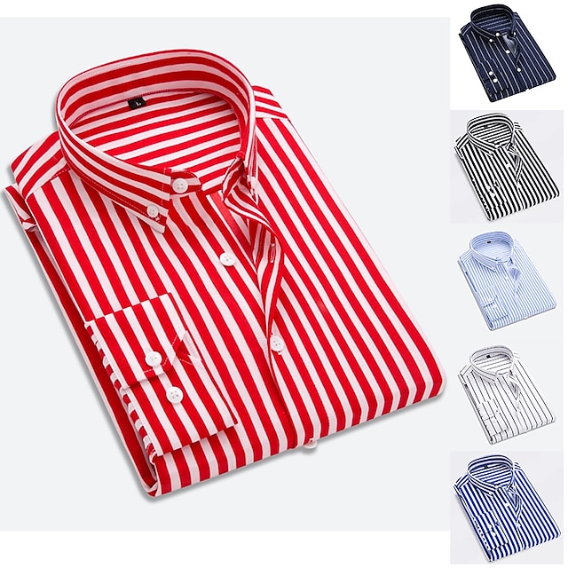  Per uomo Camicie Camicia a righe Camicia abbottonata Camicia con colletto A strisce Matrimonio Ufficio Nero / Bianco Bianco Rosso Blu marino Manica lunga Abbigliamento Collage