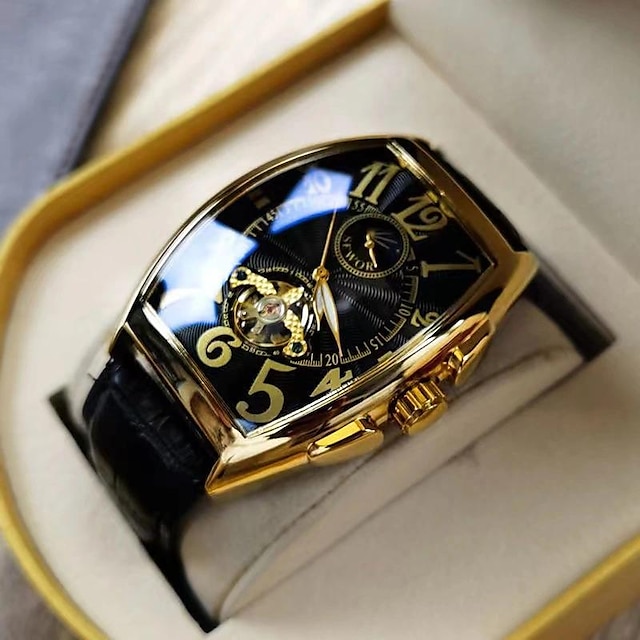  Men Mechanical Watch Luxury Large Dial Fashion Business Hollow Skeleton Automatic Self-winding Waterproof Leather Watch