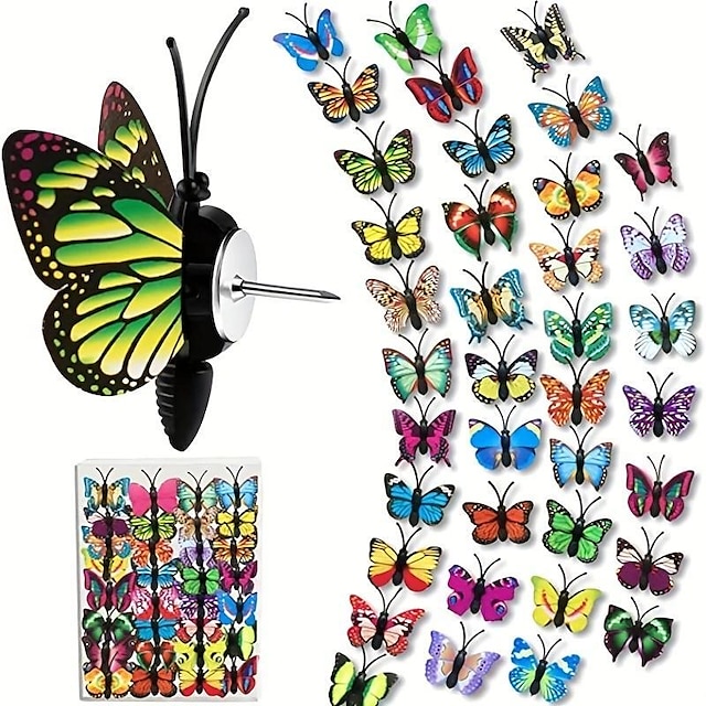  Stereoscopic 3D Simulation Butterfly Pushpins Creative Pushpins Decorative Flowers Cork Board Nails For Bulletin Boards, Photos, Wall Charts Office, School Supplies Accessories, Back to School Gift