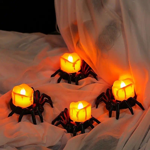  halloween araignée bougie lumière led veilleuse atmosphère décoration accessoires pour bar maison bureau camping hanté fête halloween décoration