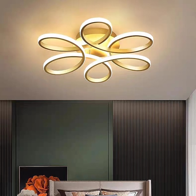 תקרה LED מנורת תקרה עיצוב לוטוס מודרני אומנותי מתכת בסגנון אקריליק עמעום ללא מדרגות חדר שינה אורות גימור צבועים 110-240v ניתן לעמעום רק עם שלט רחוק עיצוב פרחים 110-240v