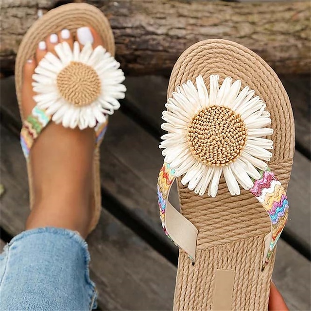  Pentru femei Sandale Papuci Papuci flip-flop Papuci flip-flop Pantofi de confort Zilnic Plajă Bloc Culoare Floarea Soarelui Vară Flori Toc Platformă Vârf deschis Vacanță Drăguţ Confortabili