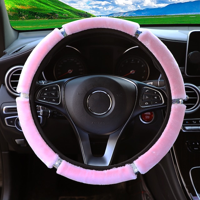  Elastic Car Steering Wheel Cover Pure Color Plush Steering Wheel Cover Anti-static Non-slip 37/38cm