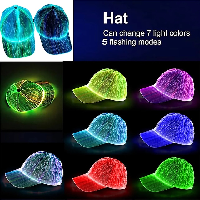  Fiber Optic Cap LED Hat with 7 Colors Luminous Glowing EDC Baseball Hats USB Charging Light up caps Event Party LED Christmas Cap for Event Holiday