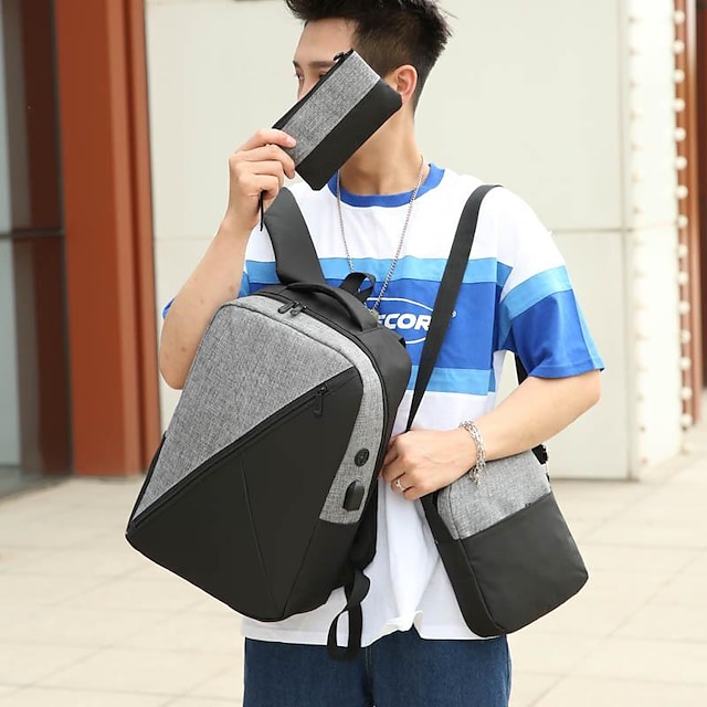  Outdoor Backpack Set Business Travel Bag Shoulder Bag School Bookbag Large Capacity with USB Charging Port for Teenagers Adults