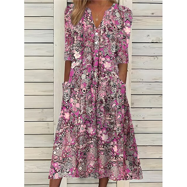 Women's Polyester Casual Dress Shift Dress Floral Ditsy Floral Ruched ...