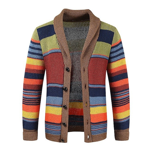  Men's Cardigan Sweater Ribbed Knit Regular Knitted Color Block Lapel Warm Ups Modern Contemporary Daily Wear Going out Clothing Apparel Fall & Winter Pink M L XL