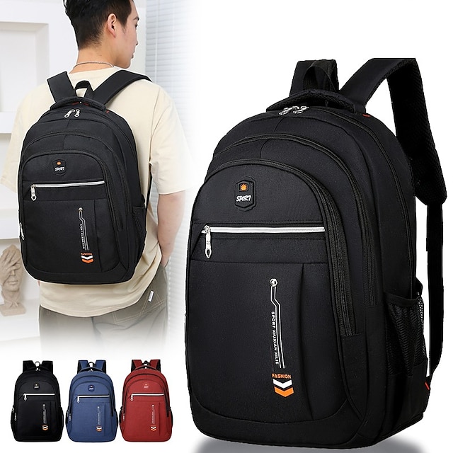  Men's Backpack School Bag Bookbag School Traveling Solid Color Oxford Cloth Adjustable Large Capacity Waterproof Zipper Black Red Blue