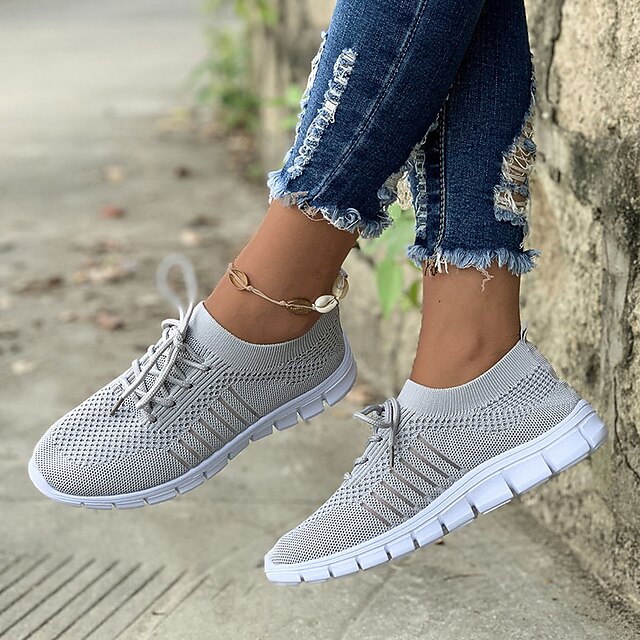Women's Black Knit Sneakers with White Sole for Running and Casual Wear