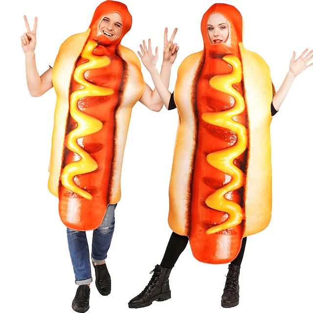 Couples Hot Dog Costumes Funny Couple Costumes Unisex Adult Food Costumes Party Cosplay Festival Carnival Easy Halloween Costumes 8