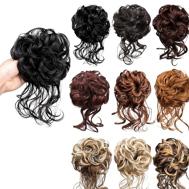  Tousled Updo Messy Bun Hair Piece: Curly Hair Bun, Wavy Ponytail Hairpieces, Hair Scrunchies With Elastic Rubber Band