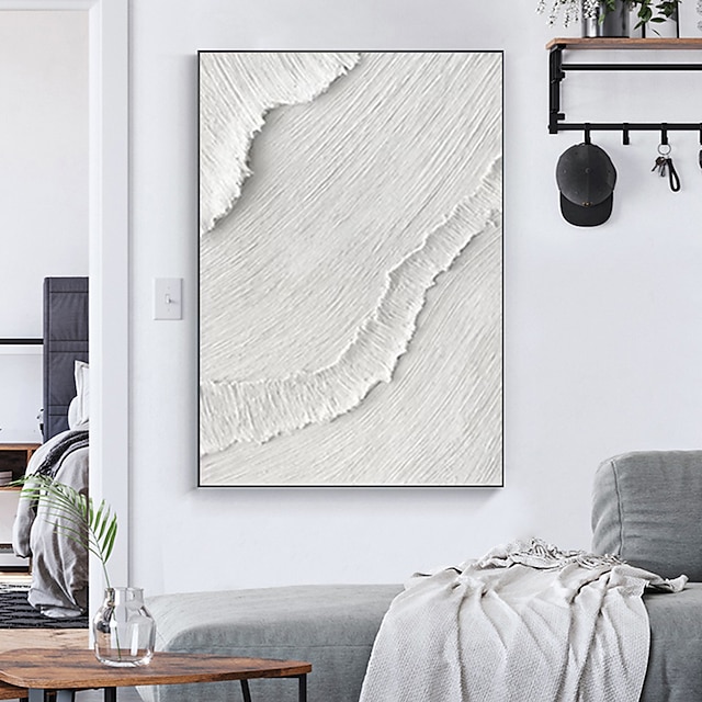 Modern Wall Painting Art Heavy Textured Thick 3D Abstract White Acrylic