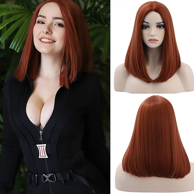  The Movie Black Widow Cosplay Wigs for Women Anime Synthetic Shoulder Length Brown Silk Straight Wigs for Girls Party Daily Use Halloween Wigs