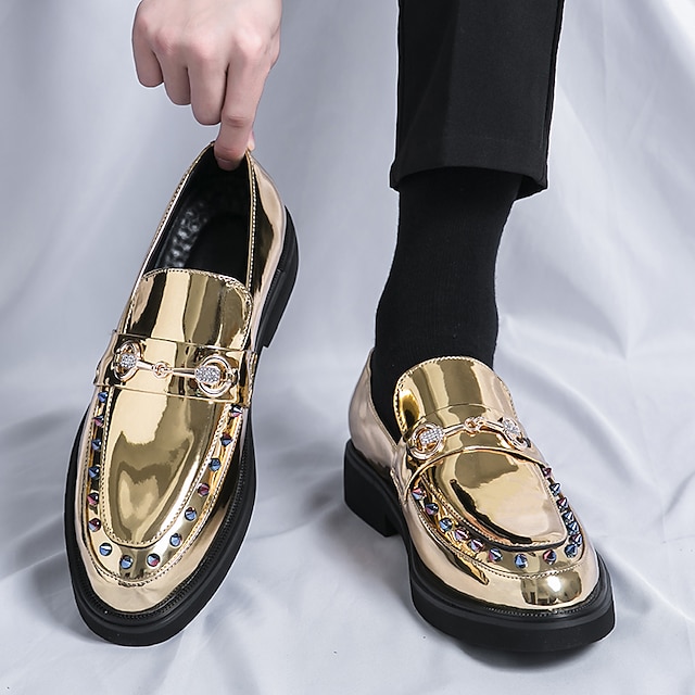  Voor heren Instappers en instappers Comfortabele instappers Britse stijl geruite schoenen Metalen schoenen Casual Brits Dagelijks Feesten & Uitgaan Lakleer Ademend Comfortabel Leegloper Zwart Zilver