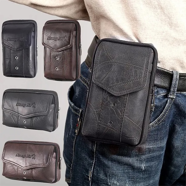  حقيبة جلدية للرجال سعة كبيرة ارتداء حزام الخصر حقيبة الهاتف المحمول حقيبة الرجال عملة محفظة حقيبة السجائر