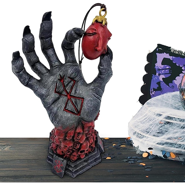 ハロウィーンベルセルク神の手、恐怖フィギュア像、アニメ手作り樹脂オーナメント、ハロウィーンスケルトンフィギュア、ファンコレクションホームデコレーション用クラフトデスクおもちゃギフト