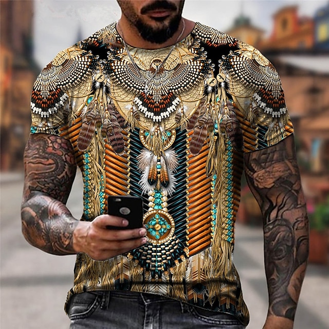  Amerikan intiaani T-paita Painettu 3D Kuvitettu Käyttötarkoitus Miesten Aikuisten Naamiaiset 3D-tulostus Rento / arki
