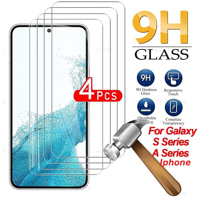  4 Stücke Schutzfolie Für Samsung Galaxy S24 Ultra Plus S23 S22 S21 S20 Plus Ultra A73 A53 A33 A23 A13 A72 A52 A42 A32 A22 A12 A02 Note 20 Ultra 10 Plus Hartglas 9H Härtegrad Anti-Blasen
