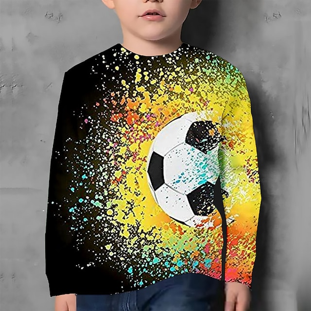  Gutt 3D Grafisk Gradert Fotball T skjorte T-skjorte Langermet 3D-utskrift Sommer Vår Høst Sport Mote Gatemote Polyester Barn 3-12 år utendørs Avslappet Daglig Normal