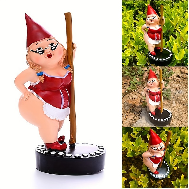  Dancing Gnome Statue, Resin Garden Gnome Statues, Funny Outdoor Gnome Figure, Creative Garden Spring Decoration, Pole Dance Garden Gnome, Spring Garden Statue, Dancing Lady Gnome Statue