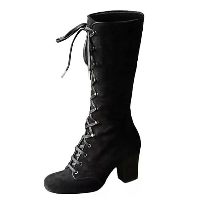 Women's Boots Plus Size Lace Up Boots Outdoor Daily Solid Color Mid