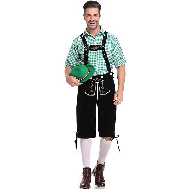 Pantalon Costume Homme Oktoberfest - Style Bavarois, Cuir Effet, Avec Bretelles, Pour Fêtes