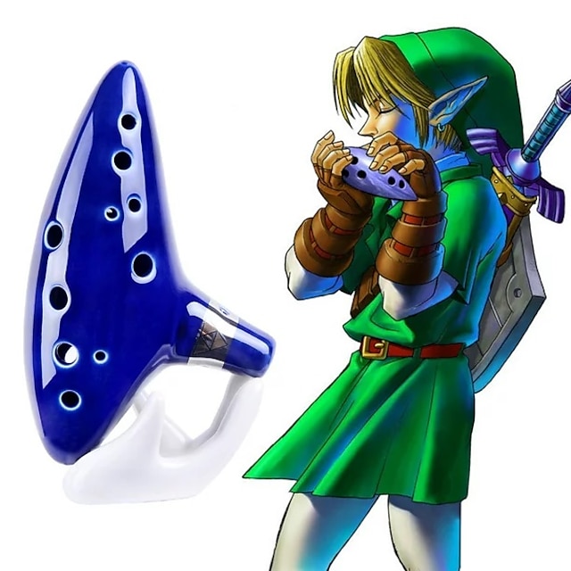  Legende von Zelda: Ocarina-Musikinstrument, 12-Loch-Alt-C-Link-Cosplay-Zubehör mit Lehrbuchständer und Schutztasche