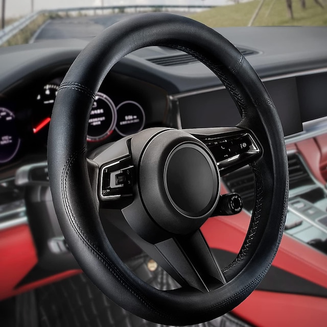 Funda para volante de coche Starfire Accesorio universal para coche para diversos coches Funda de cuero resistente con forro antideslizante para volante con un diámetro de 14,5-15 negro