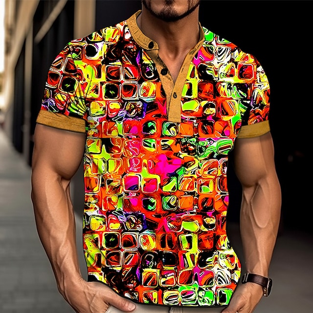 Men's Henley Shirt Graphic Abstract Henley Clothing Apparel 3D Print ...