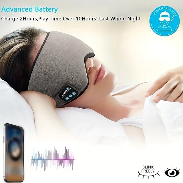  ワイヤレススリープマスク睡眠ヘッドフォン調節可能 &洗える音楽旅行用スリーピングヘッドセット、内蔵スピーカーマイク付き、空の旅や睡眠用のハンズフリー