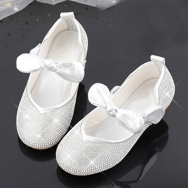  Girls' Flats Daily Dress Shoes Princess Shoes School Shoes Glitter Portable Breathability Non-slipping Princess Shoes Little Kids(4-7ys) Toddler(2-4ys) Daily Prom Walking Shoes Bowknot Buckle Silver
